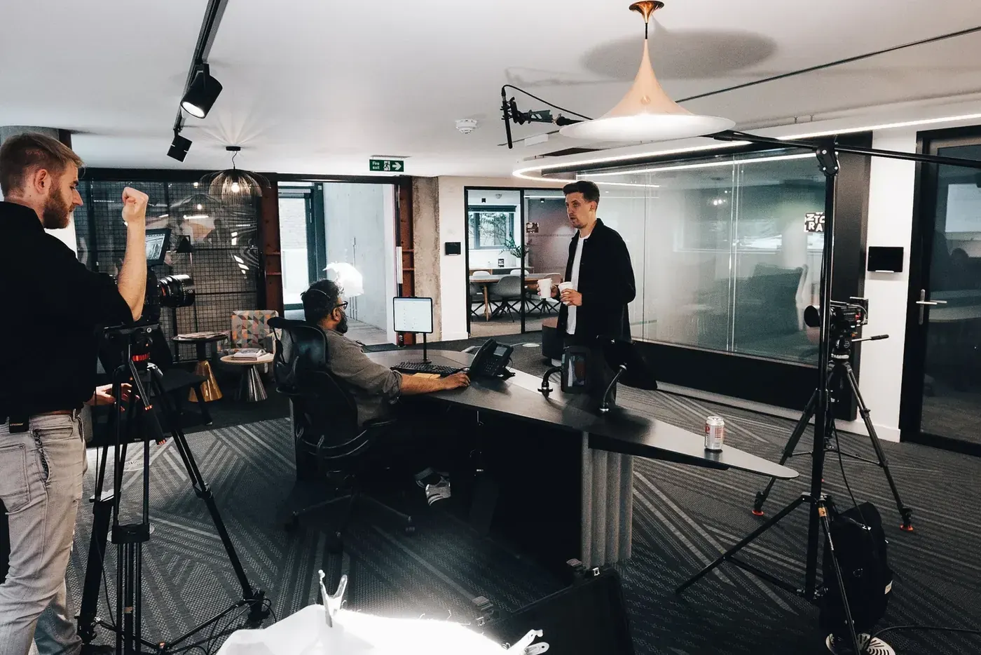 Martijn de Pooter operates camera on a scene with Mark G Smith and Sunil Patel