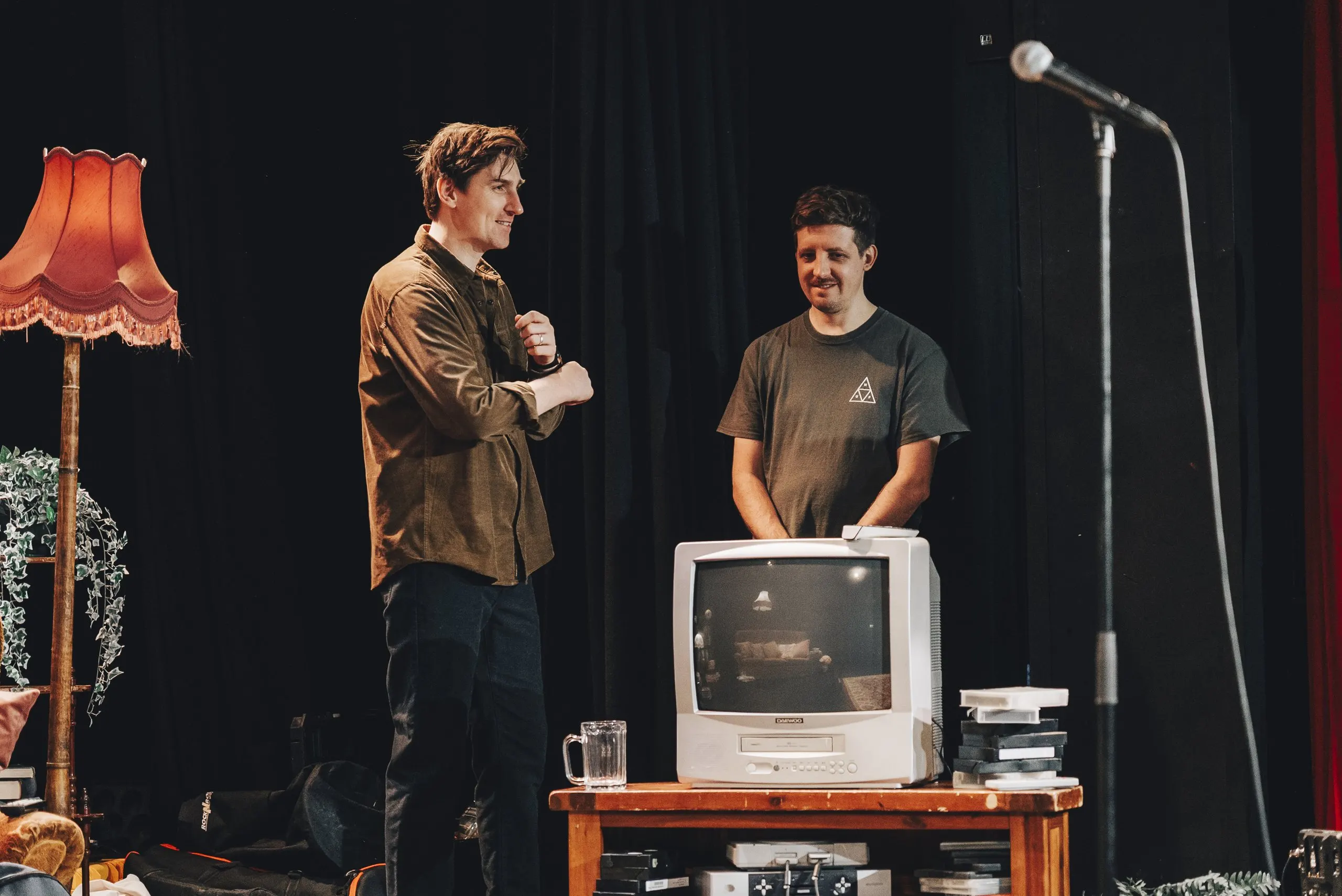 Sean McLoughlin and Mark G Smith by the old television on stage